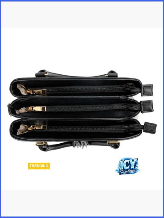 Faux Leather Satchel with Adjustable Strap, 3 Compartments - Picture 5 of 7